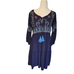 Anubhutee Boho Embroidered Long Sleeve Midi Dress